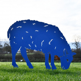 Feeding Ewe Sheep Garden Sheet Steel Silhouette In Blue