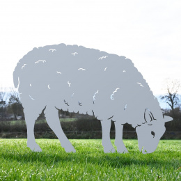 Feeding Ewe Sheep Garden Sheet Steel Silhouette In Silver