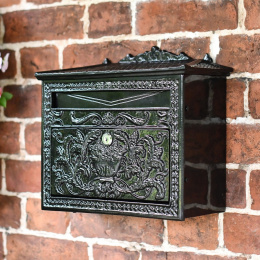 Black Ornate Victorian Wall Mounted Letter Box 