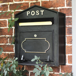 Black & Gold 'Crosmere' Wall Mounted Post Box 