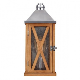 Natural Wood and Steel Hand-Crafted Flush Wall Lantern