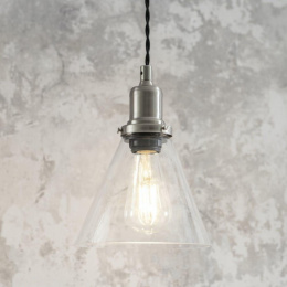 Nickel and Glass Cone Design Hanging Pendant Light By Garden Trading