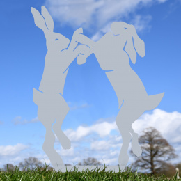 Boxing Hares Garden Sheet Steel Silhouette In Silver