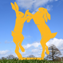 Boxing Hares Garden Sheet Steel Silhouette In Yellow