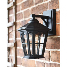 Traditional Black Victorian Top-Fix Wall Lantern In Situ 