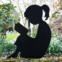 Girl Reading Garden Sheet Steel Silhouette In Black