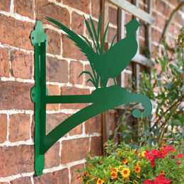 Green "Pheasant" Garden Hanging Basket Bracket On Brick Wall