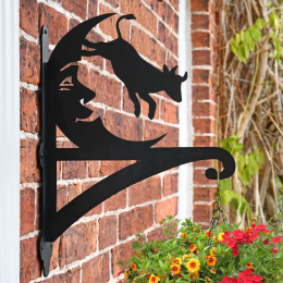 "Cow Jumping Over The Moon" Garden Hanging Basket Bracket On Brick Wall