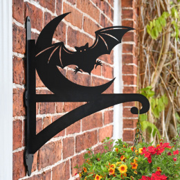 "Bat & Moon" Garden Hanging Basket Bracket On Brick Wall