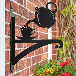 "Teapot" Garden Hanging Basket Bracket On Brick Wall