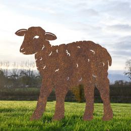Young Curly Lamb Garden Sheet Steel Silhouette In Rustic