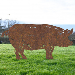 Large Standing Pig Garden Sheet Steel Silhouette In Rustic
