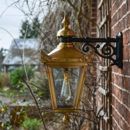 Victorian Antique Brass Hanging Wall Lantern in Situ on the Side of a House