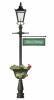 2.7m Black Garden Lamp Post With Hanging Sign and Planter