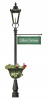 2.3m Black Garden Lamp Post With Hanging Sign and Planter