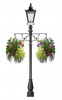 Black Victorian Lamp Post with Traditional Hanging Baskets
