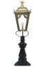 Ornate Driveway Post and Antique Brass Gothic Lantern