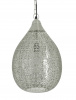 Silver Moroccan Style Jali Etched Teardrop Hanging Pendant Light