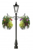 Victorian Garden Lamp Post with Ornate Iron Flower Baskets